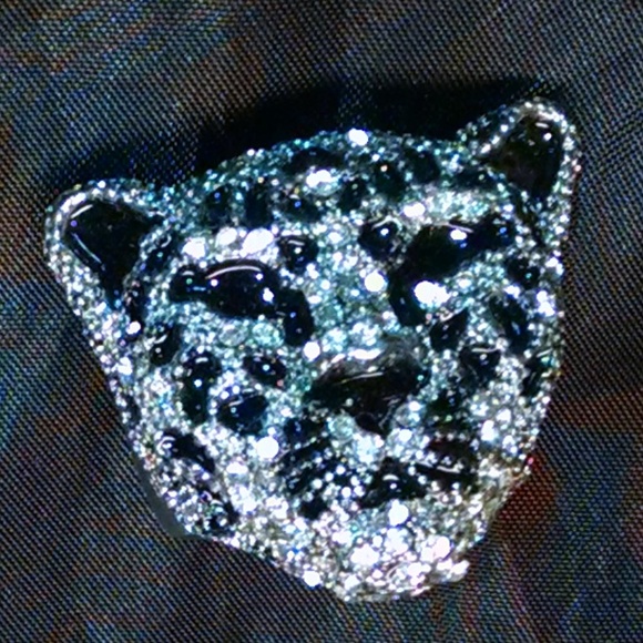 s-l400.jpg Large Jungle Animal Leopard Head Rhinestones Ring